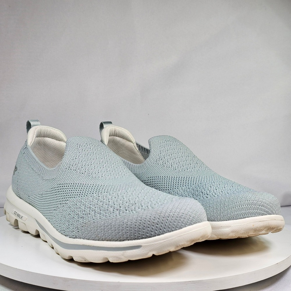Skechers‎ Go Walk Light Blue Knit Slip On Walking Shoes 125285 Womens 7.5
